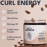 Coffee Scrub Mask 250ml | Pretty Curly Girl | Curly girl method approved | Vegan curly hair products | Krullen | Krullend haar | Hoofdhuid scrub en haarmasker voor krullen | Exfoliating scalp scrub curly hair | Natural curly hair care | Curly girl approved