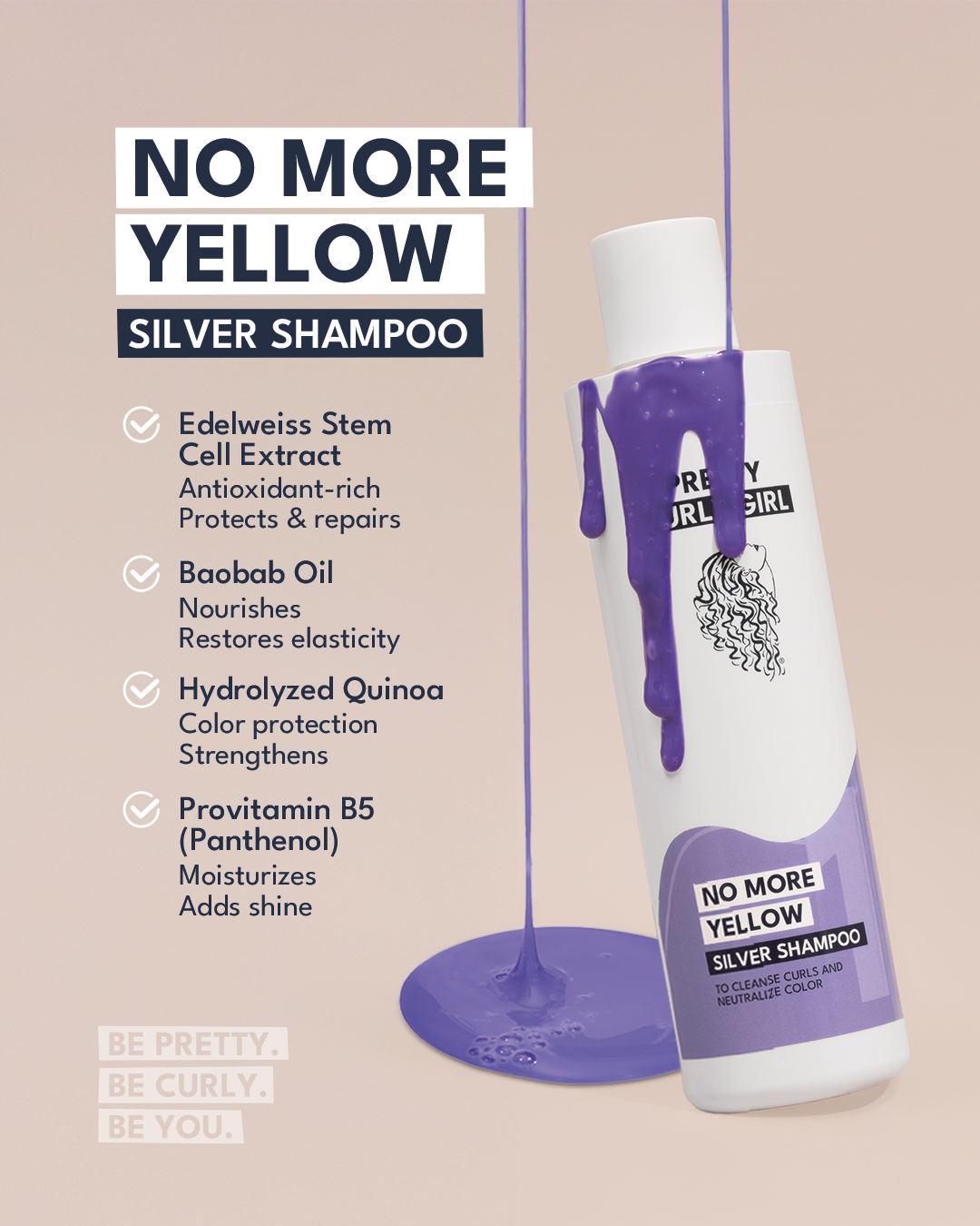No More Yellow Silver Shampoo | Pretty Curly Girl Curly girl method | Vegan curly products | Krullen | Krullend haar | Curly hair products | Curly girl approved | Blonde krullen