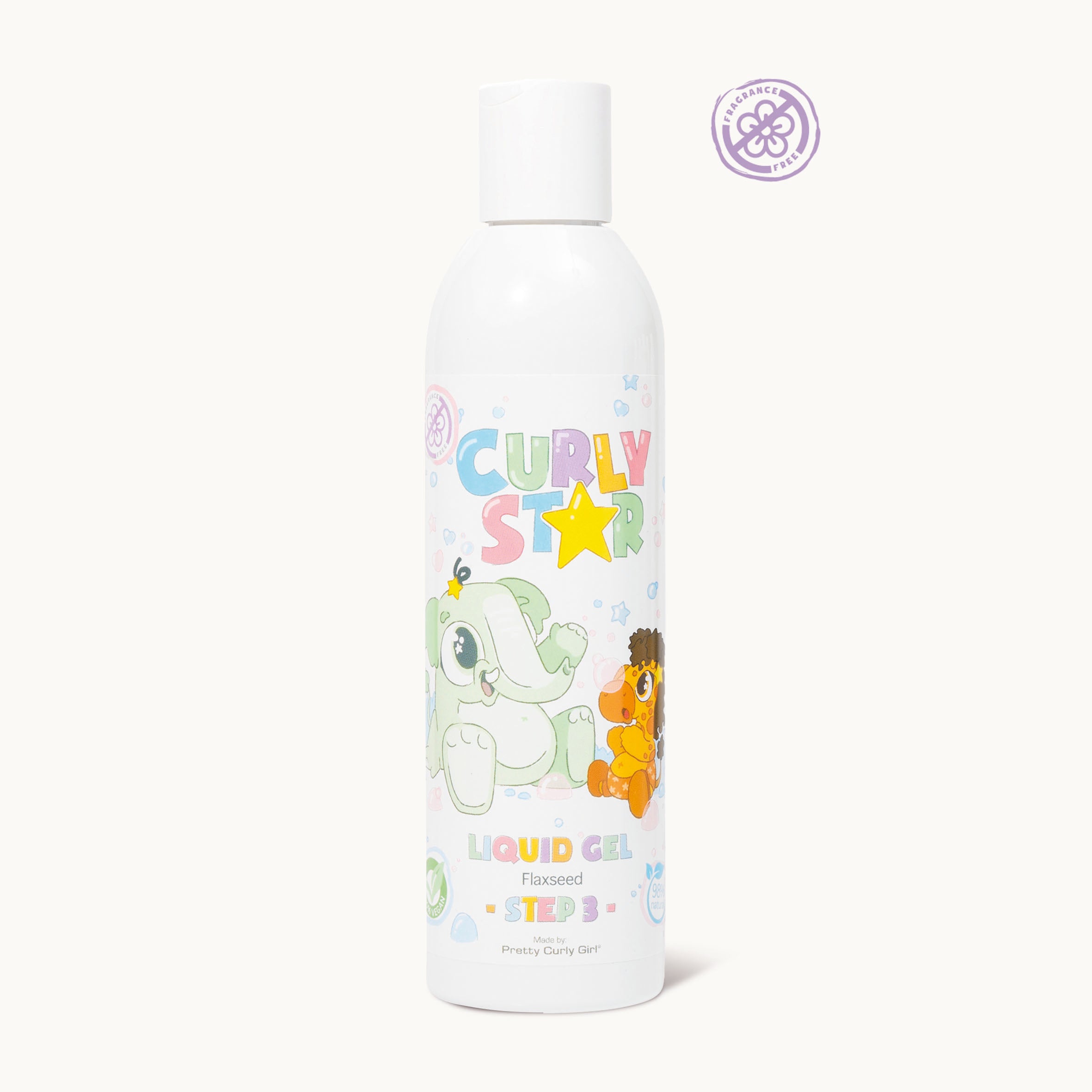 Curly Star Liquid Gel Fragrance Free | Pretty Curly Girl | Curly girl method approved | Vegan curly hair products | Krullen | Krullend haar | Parfumvrije krullen gel voor kinderen | Fragrance free styling gel for kids curls and sensitive scalp | Curly girl approved