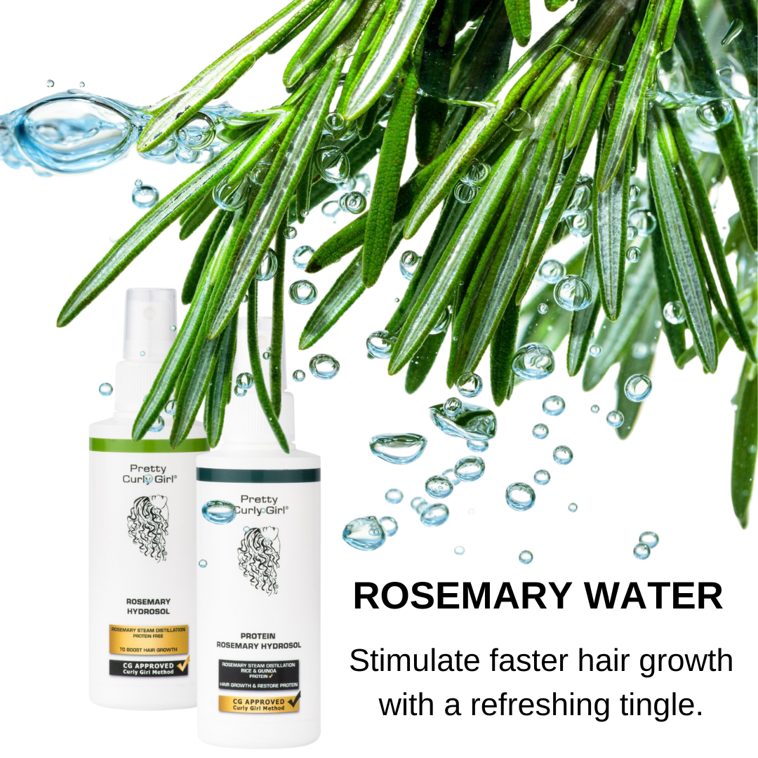 Protein Rosemary Hydrosol | Pretty Curly Girl | Curly girl method approved | Vegan curly hair products | Krullen | Krullend haar | Rosemary spray met proteïne voor sterker haar en haargroei | Protein rosemary mist for scalp care and healthy curls | Curly girl approved