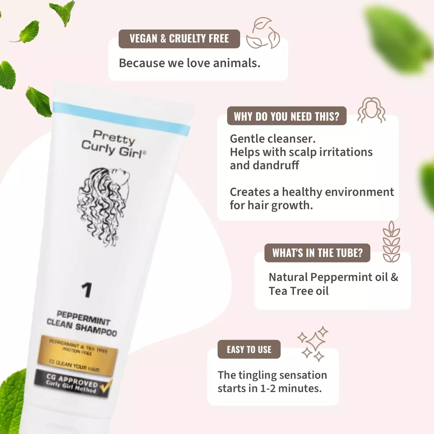 Peppermint Clean Shampoo 100ml Tube | Pretty Curly Girl Curly girl method | Vegan curly products | Krullen | Krullend haar | Curly hair products | Curly girl approved